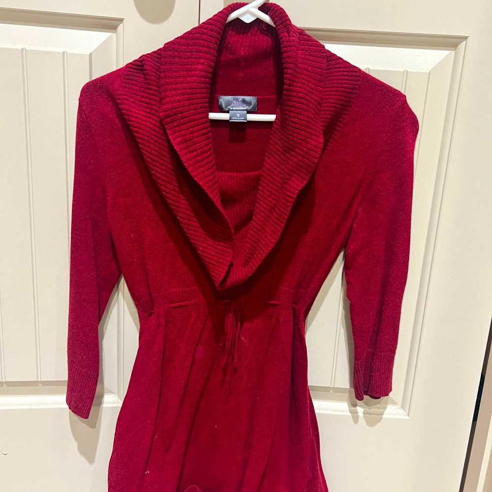 Red Cowl Neck Sweater Dress